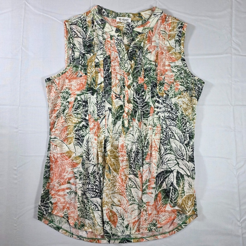 Westport petite small vibrant green and peach botanical print sleeveless top